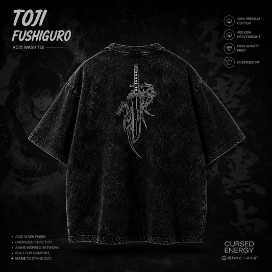 GenesisX Toji Fushiguro Acid Wash Oversized T-Shirt – Black