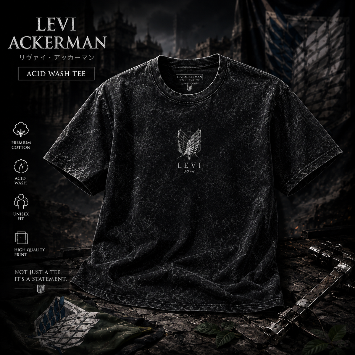 Levi Ackerman Acid Wash Oversized T-Shirt