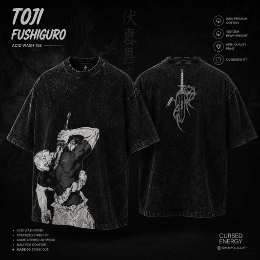 GenesisX Toji Fushiguro Acid Wash Oversized T-Shirt – Black
